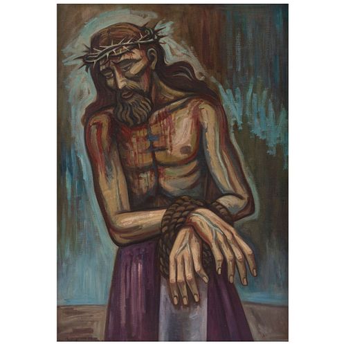 RAÚL ANGUIANO, Cristo milagroso, Signed and dated 59, Oil on canvas, 57 x 39.3" (145 x 100 cm), Certificate