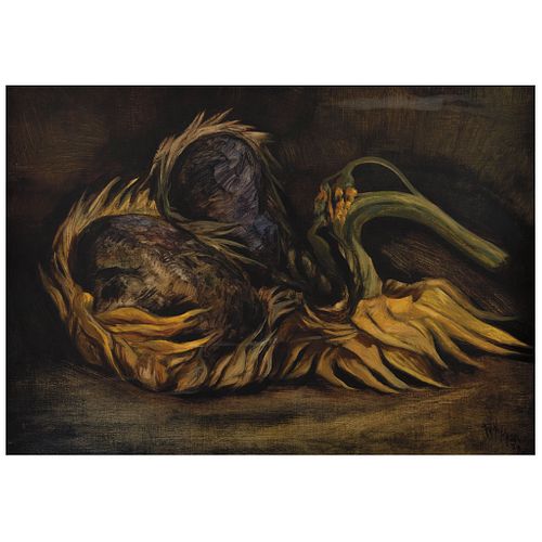 JOSÉ REYES MEZA, Naturaleza muerta, Signed and dated 73, Oil on canvas on wood, 19.8 x 27.5" (50.5 x 70 cm)