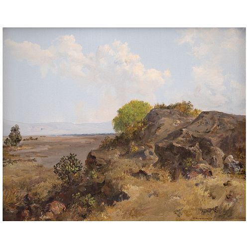 ISIDRO MARTÍNEZ COLÍN, Paisaje rocoso, Signed, Oil on canvas, 16.1 x 19.6" (41 x 50 cm)