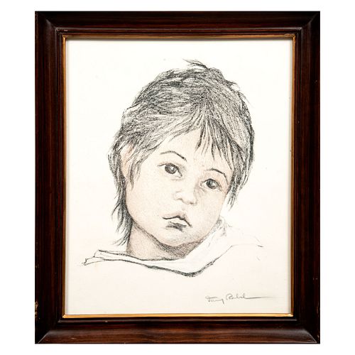 FANNY RABEL Retrato de niño Firmado al frente Litografía sin número de serie Enmarcado  47 x 40 cm