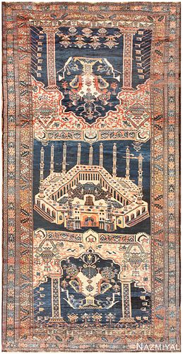 ANTIQUE PERSIAN MALAYER PICTORIAL MECCA RUG