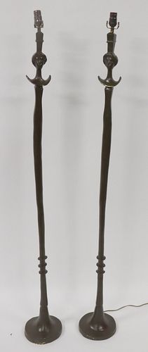 Pair Of Bronze Figural  Standing Lamps.