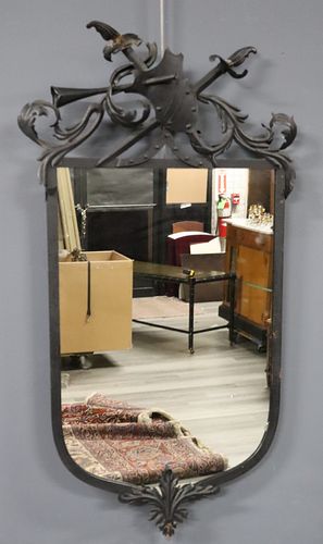Italian Patinated Mirror With Sword & Shield Crown