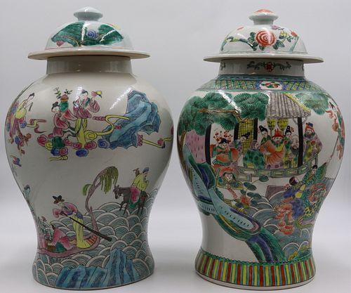 (2) Chinese Famille Verte Lidded Jars.