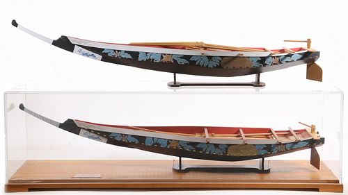 (2) MODELS JAPANESE WHALING SAMPANS BY JAMES R. SHOESMITH, ONE CASED