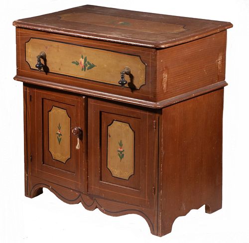 COUNTRY PAINTED LIFT-TOP COMMODE