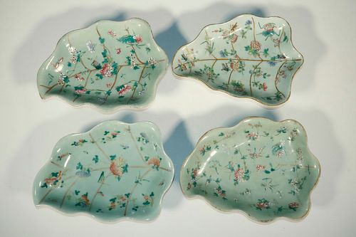 (4) CHINESE CELADON LEAF DISHES