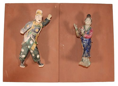 (2) CHINESE QING POTTERY FIGURES OF ENTERTAINERS