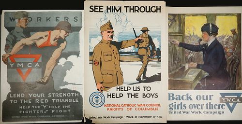 (6) LOOSE WWI MEDIUM-SIZED POSTERS FOR THE YMCA