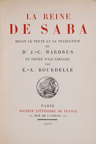 RARE FRENCH LTD ED "LA REINE DE SABA" BY MARDUS WITH COLOR ILLUS BY BOURDELLE, 1922
