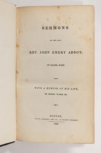 BOOK OF SERMONS INSCRIBED BY THE FIRST MAYOR OF SALEM, MASS. TO HIS DAUGHTER, WITH ADDITIONAL LETTER LAID IN
