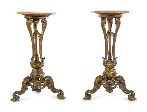 A Pair of Louis XV Style Gilt Bronze Pedestals