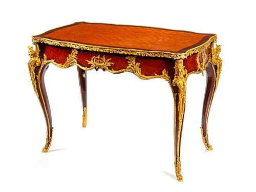 A Louis XV Style Gilt Bronze Mounted Parquetry Lady's Writing Table