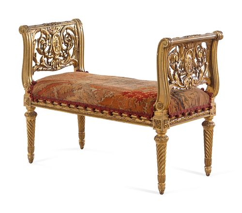 A Louis XVI Style Carved Giltwood Window Seat