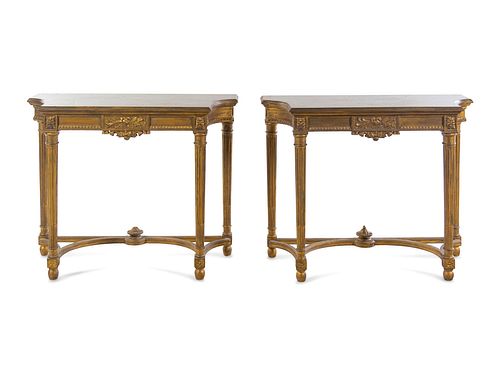 A Pair of Louis XVI Style Giltwood Console Tables
