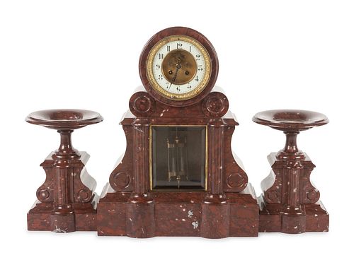 A Large French Marble Clock Garniture