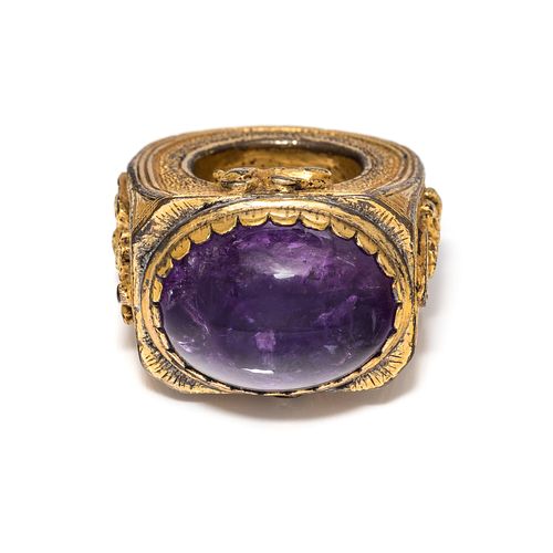 A Gilt Bronze Amethyst-Inset Papal Ring of Pope Paul V
