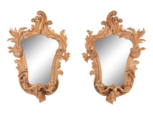 A Pair of Italian Carved Two-Light Girandole Mirrors