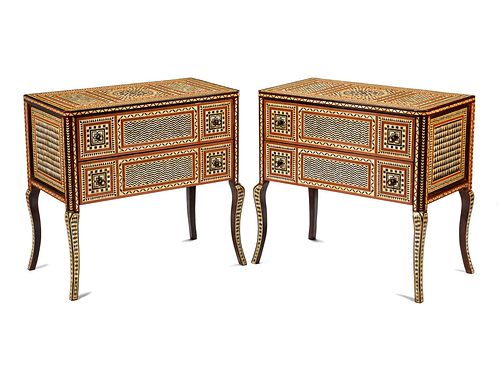 A Pair of Moorish Style Mother-of-Pearl Inlaid Commodes