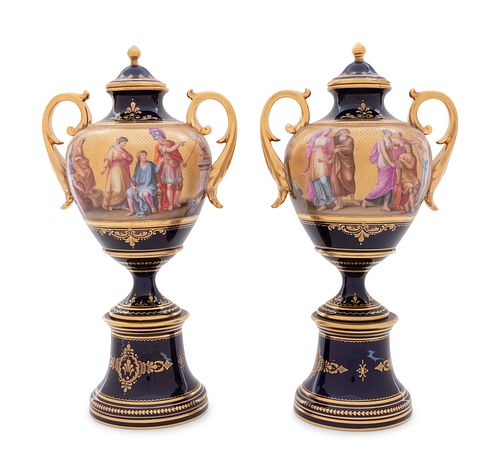 A Pair of Vienna Style Porcelain Urns