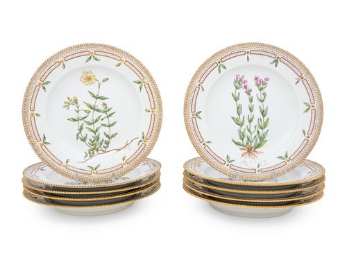 A Set of Twelve Royal Copenhagen Flora Danica Porcelain Dinner Plates