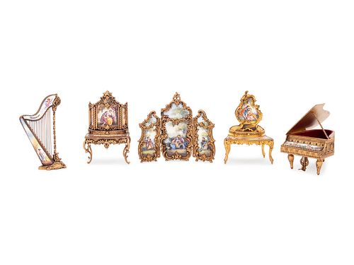 Five Viennese Enameled Miniature Furniture Articles