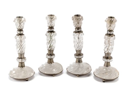 A Set of Four Metal Mounted Rock Crystal Candlesticks
