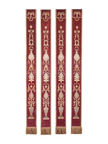 A Set of Four Continental Metallic Thread Embroidered Panels