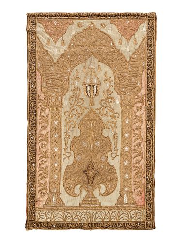 A Metallic Thread Embroidered Panel with Arabic Inscription