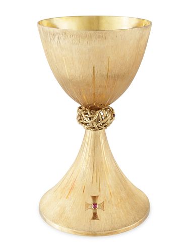 An Andrew Grima Designed 18-Karat Yellow Gold and Cabochon Ruby Inset Presentation Chalice