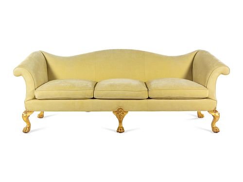 A George III Style Giltwood Camelback Sofa