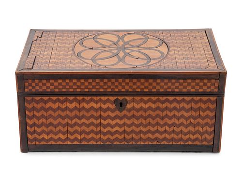 An English Satinwood, Mahogany and Marquetry Casket