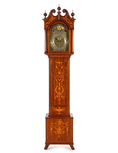 A Chippendale Style Marquetry Tall Case Clock Retailed by Tiffany & Co. 