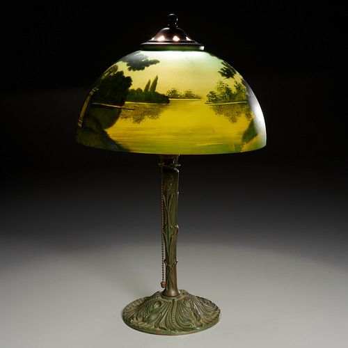 Phoenix Lamp Co., reverse painted table lamp