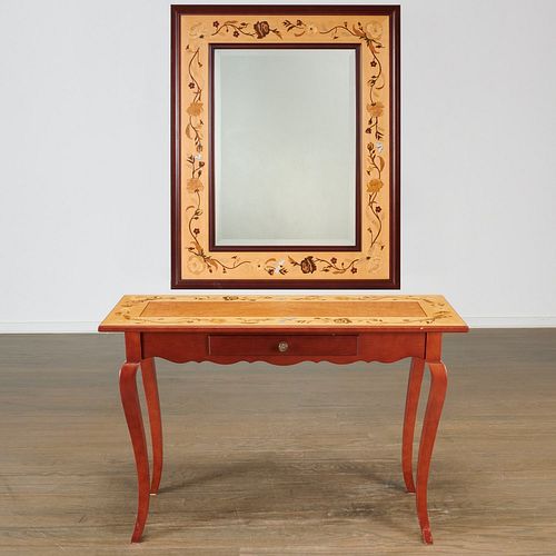 Emile Galle style wood inlaid console/mirror
