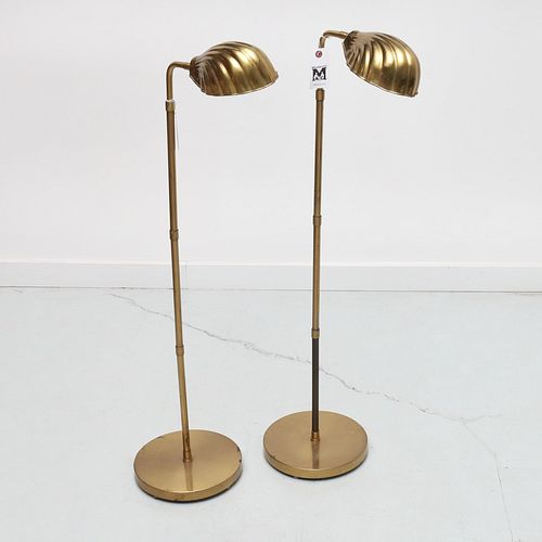 Pair Vintage brass clam shell floor lamps