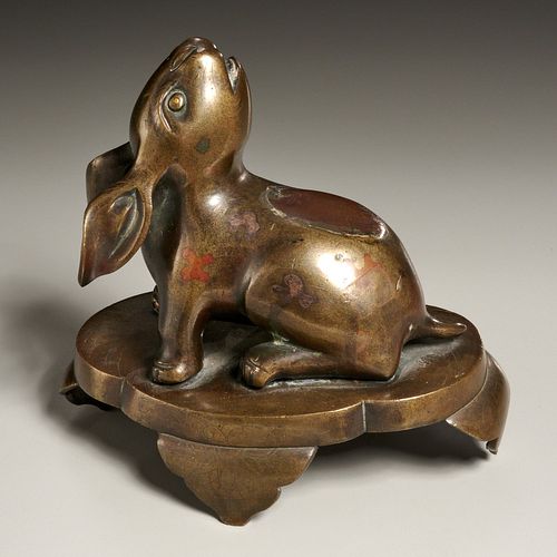 Asian rabbit-form bronze incense burner