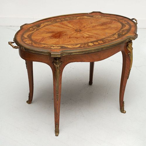 Louis XV style marquetry inlaid coffee table