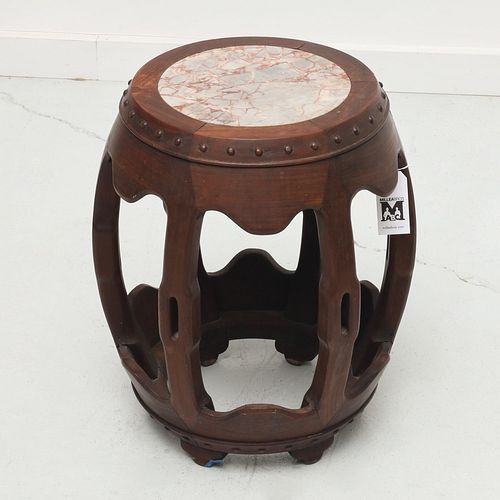 Antique Chinese marble inset barrel stool