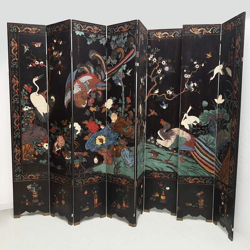 Chinese eight-panel lacquered screen