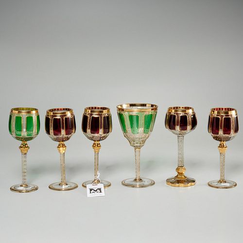 (6) Moser (attrib) Bohemian glass wine goblets