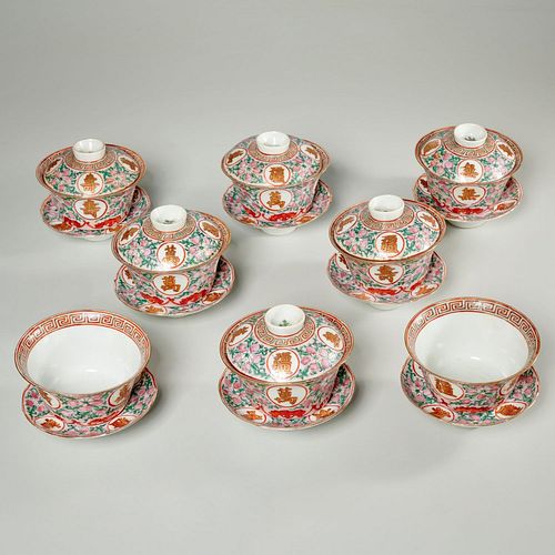 Set (6) Chinese porcelain Gaiwan cups and saucers