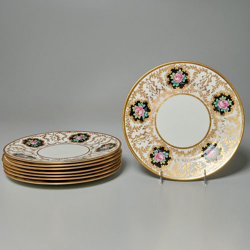 Set (8) Cauldon gilt floral dinner plates