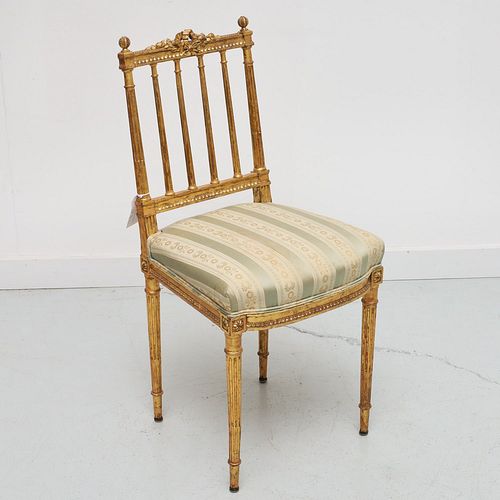 Louis XVI style petit giltwood side chair