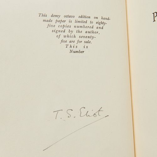 T. S. Eliot, Poems 1909-1925, signed ltd. ed.