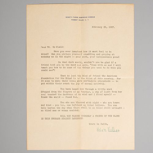 Helen Keller, autographed 1927 letter
