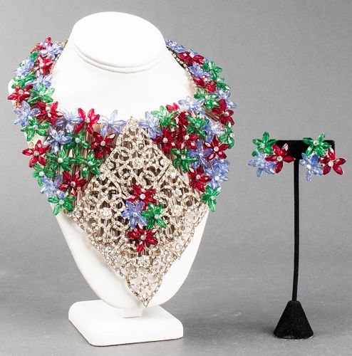 Vilaiwan Crystal Floral Necklace & Earrings Set