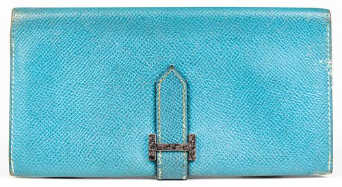 Hermes Blue Leather Bearn Wallet