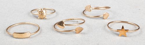 14K Yellow Gold Stacking Charm Rings, Set of 5