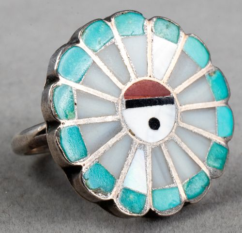 Zuni Native American Silver Multi-Stone Inlay Ring